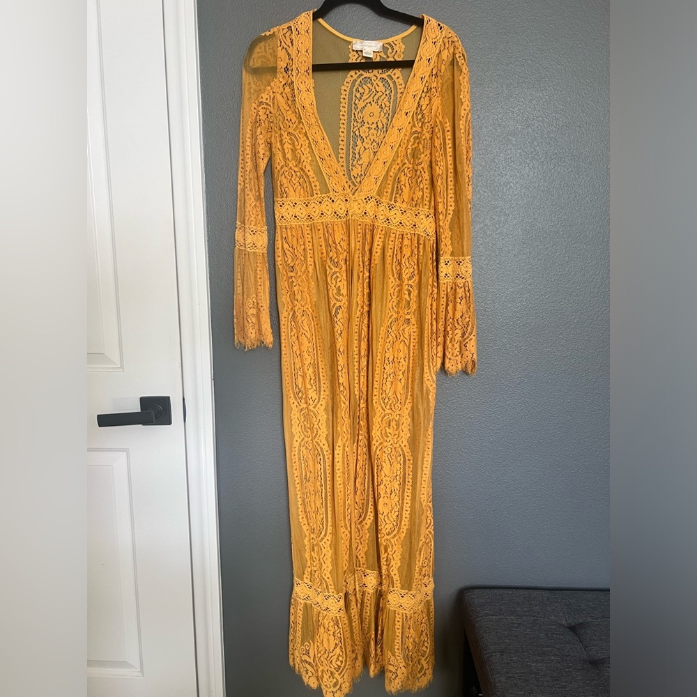 Band of Gypsies Lace Bell Sleeve Duster - Marigold Yellow